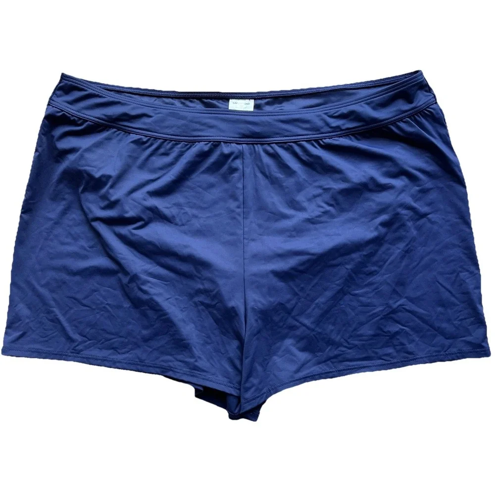 Lands‎ End Swim Shorts Womens Sz 20 W Navy Blue Solid Built In Briefs